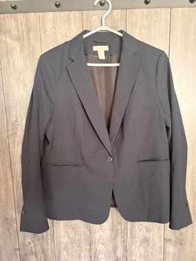H&M Women’s Large Navy Blue Blazer Classic One Button Career Jacket